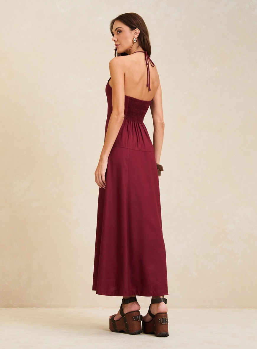 Vestido Maxi Midi Godê Frente Única Vermelho