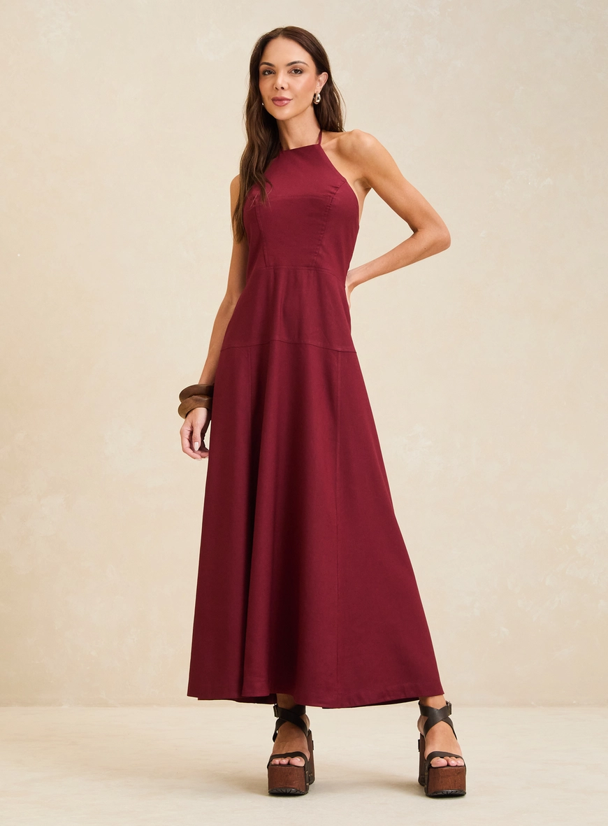 Vestido Maxi Midi Godê Frente Única Vermelho