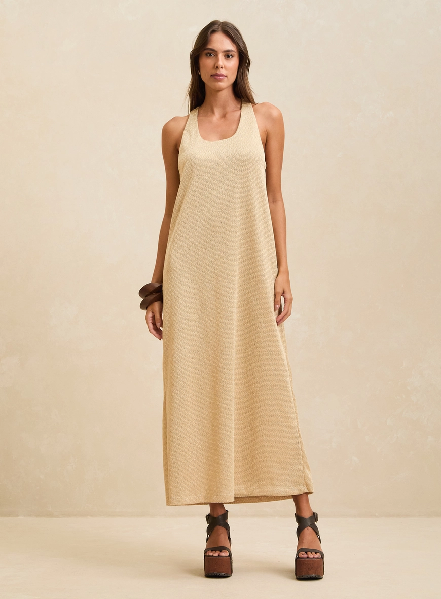 Vestido Maxi Midi Texturizado Bege Soybean 3
