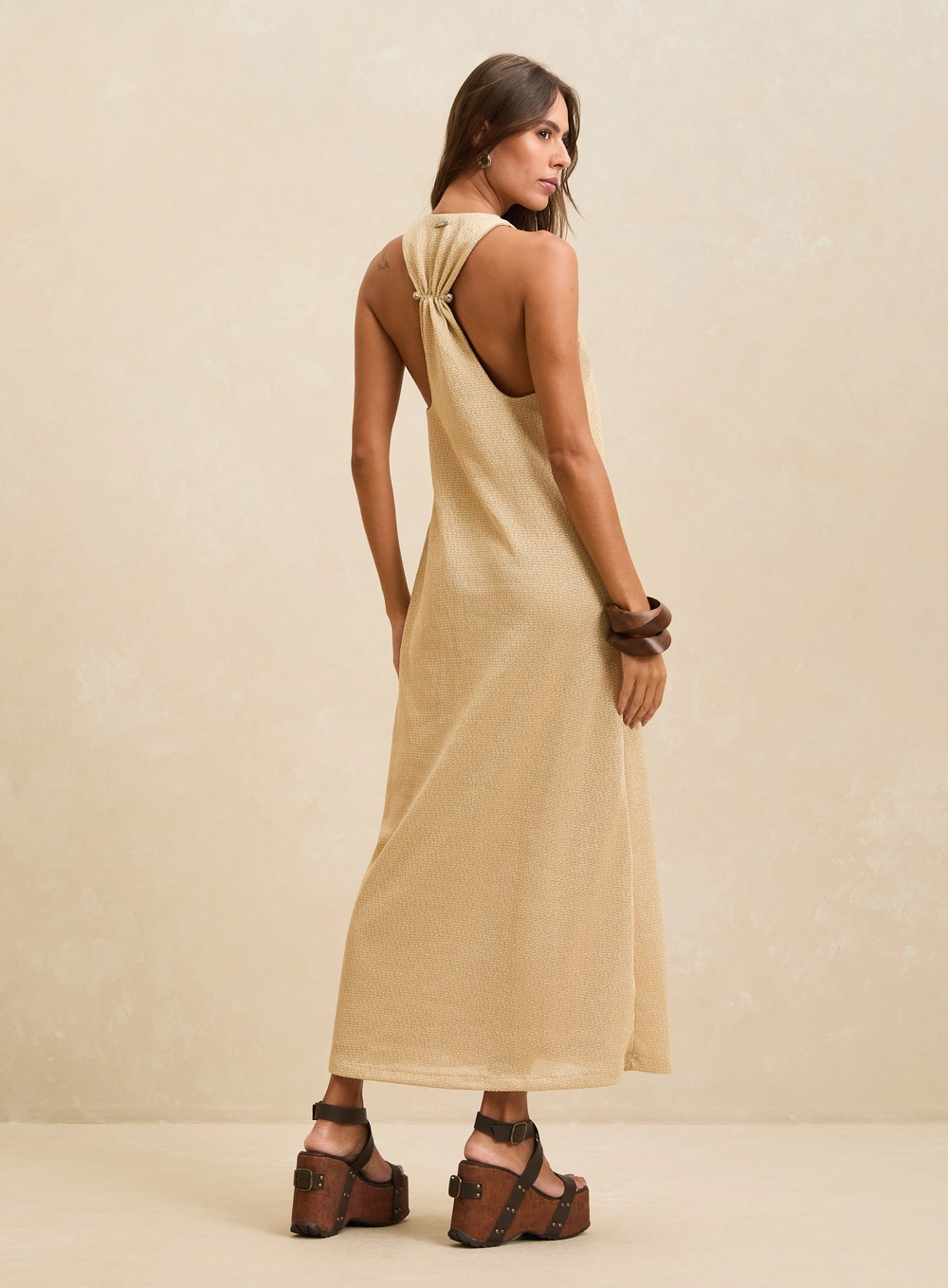 Vestido Maxi Midi Texturizado Bege Soybean 2