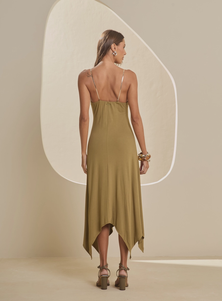 Vestido Midi Com Busto Franzido Verde