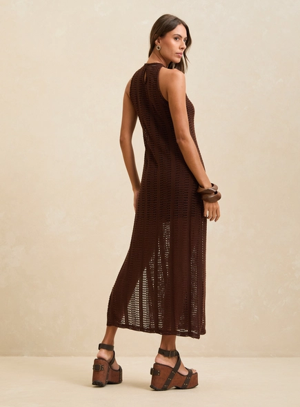 Vestido Midi Ajustado De Tricô Com Fenda