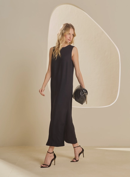 Vestido Midi Acinturado Reto