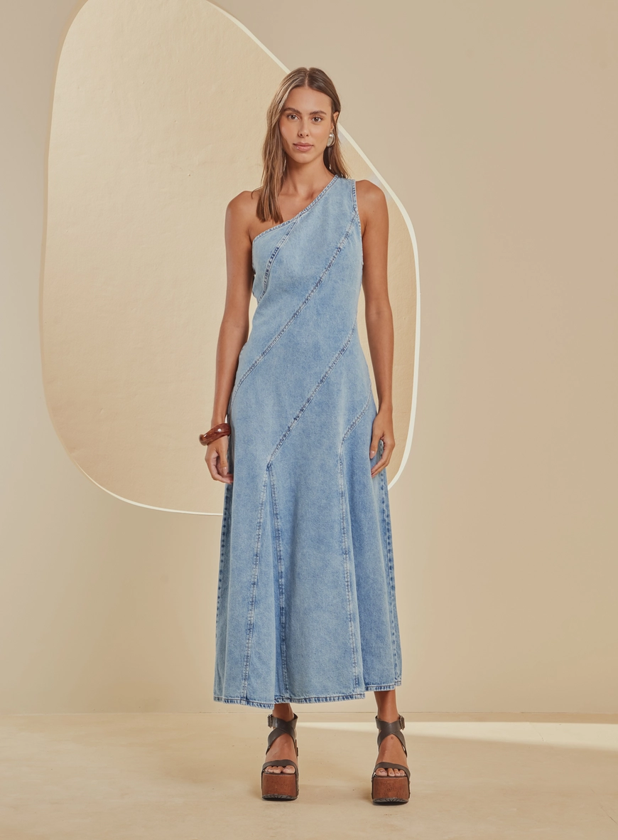 Vestido Jeans Midi Ombro Só Índigo