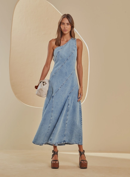 Vestido Jeans Midi Ombro Só