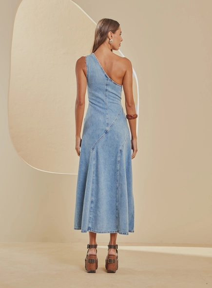 Vestido Jeans Midi Ombro Só