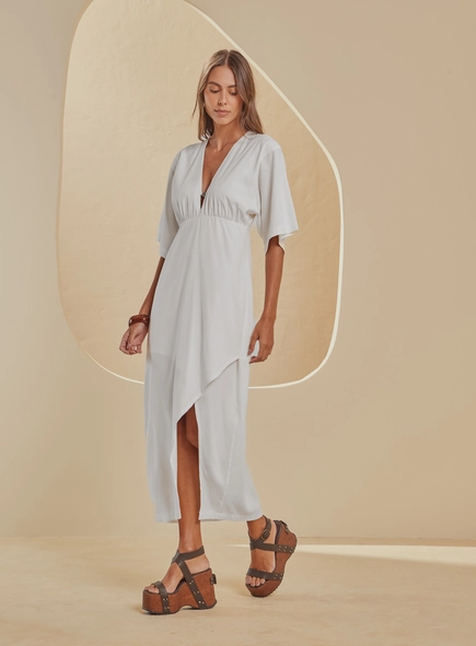 Vestido Midi Amplo Transpassado Com Decote V