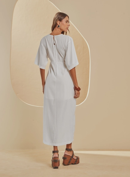 Vestido Midi Amplo Transpassado Com Decote V