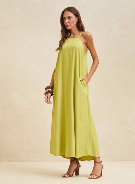 Vestido Maxi Midi Amplo Com Bolsos