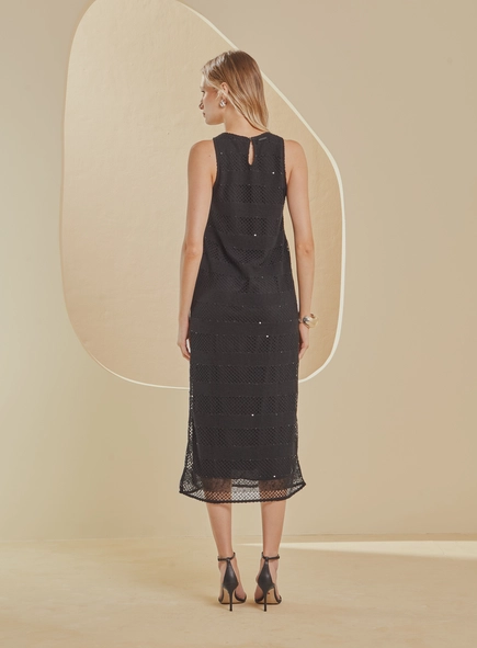 Vestido Reto Renda Com Brilho