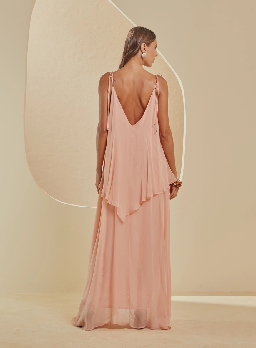 Vestido Longo Amplo Com Sobreposição Rosa