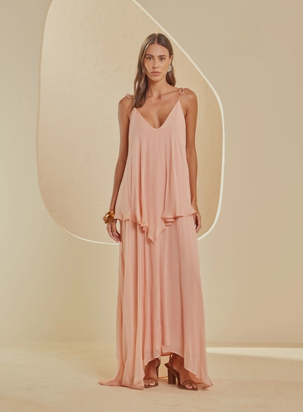 Vestido Longo Amplo Com Sobreposição