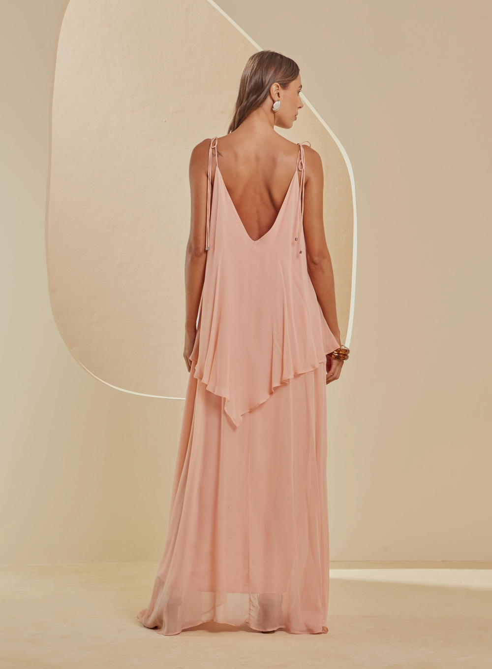 Vestido Longo Amplo Com Sobreposição Rosa 2