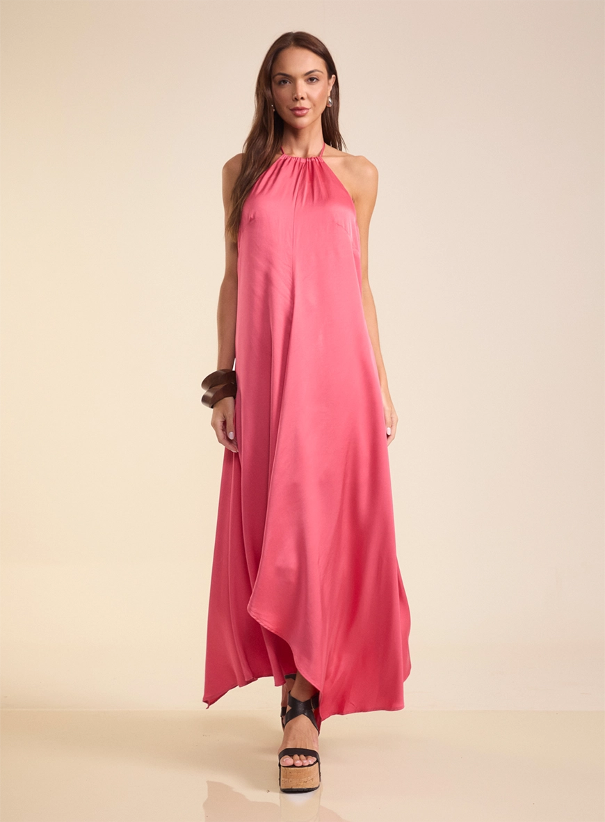 Vestido Midi Acetinado Rosa 1