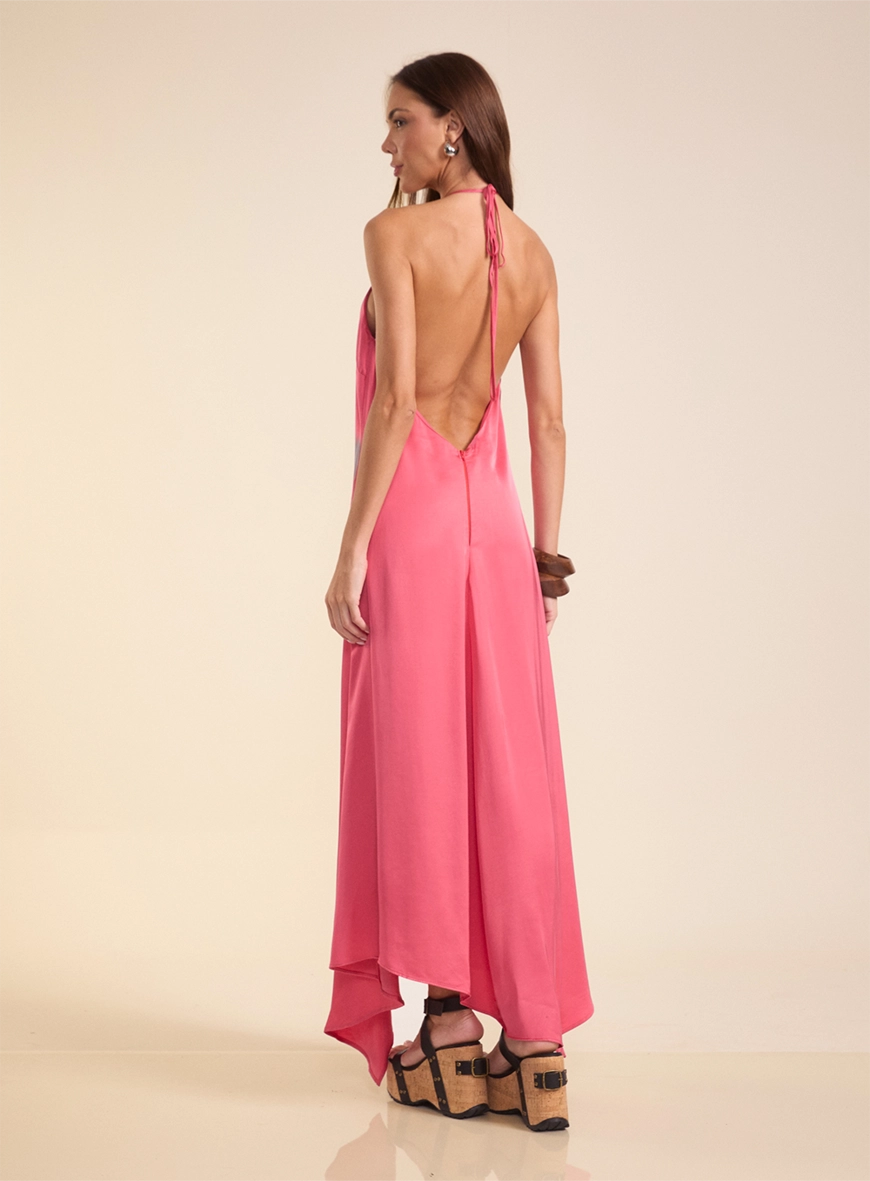 Vestido Midi Acetinado Rosa 2
