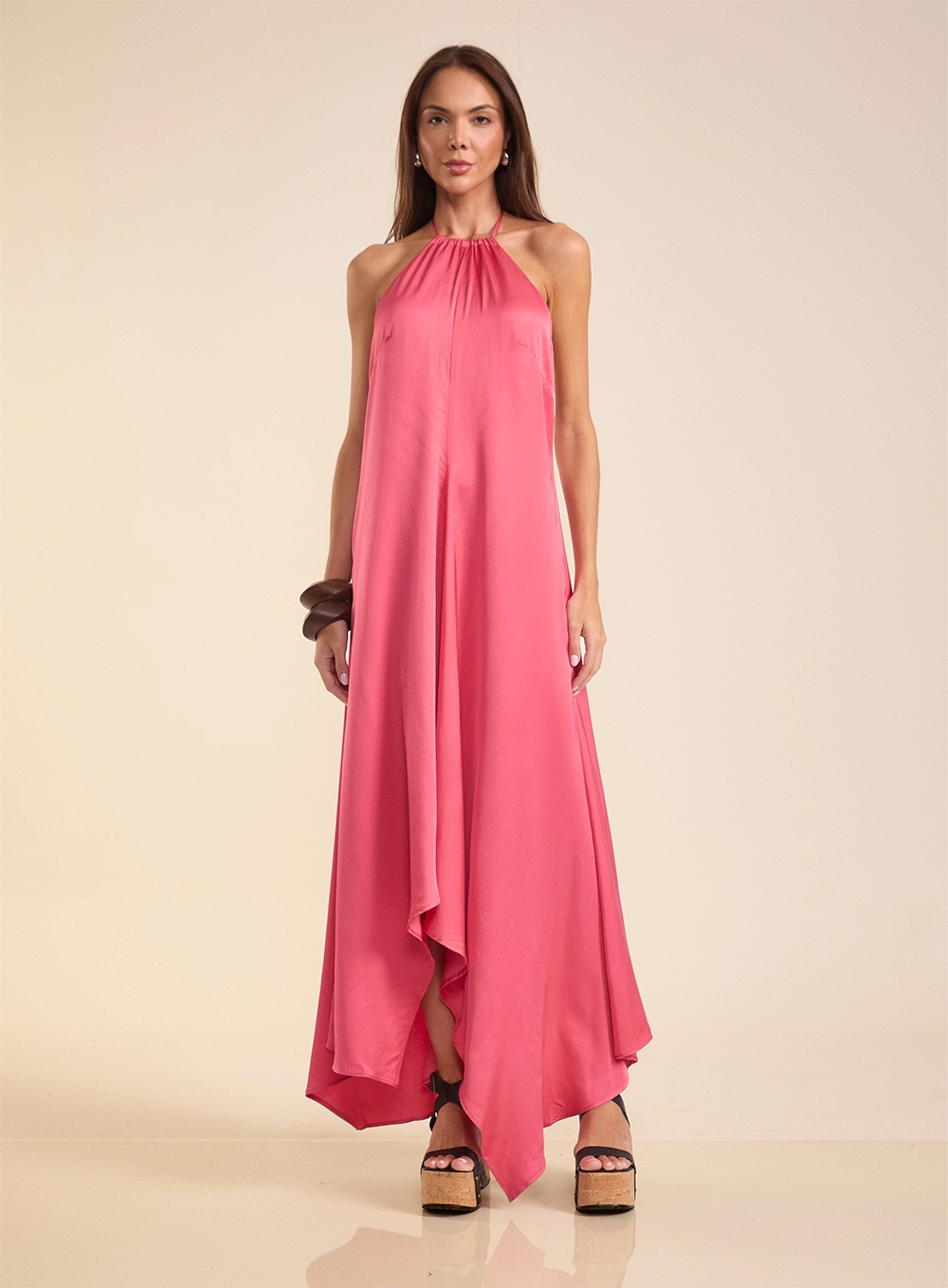 Vestido Midi Acetinado Rosa 3