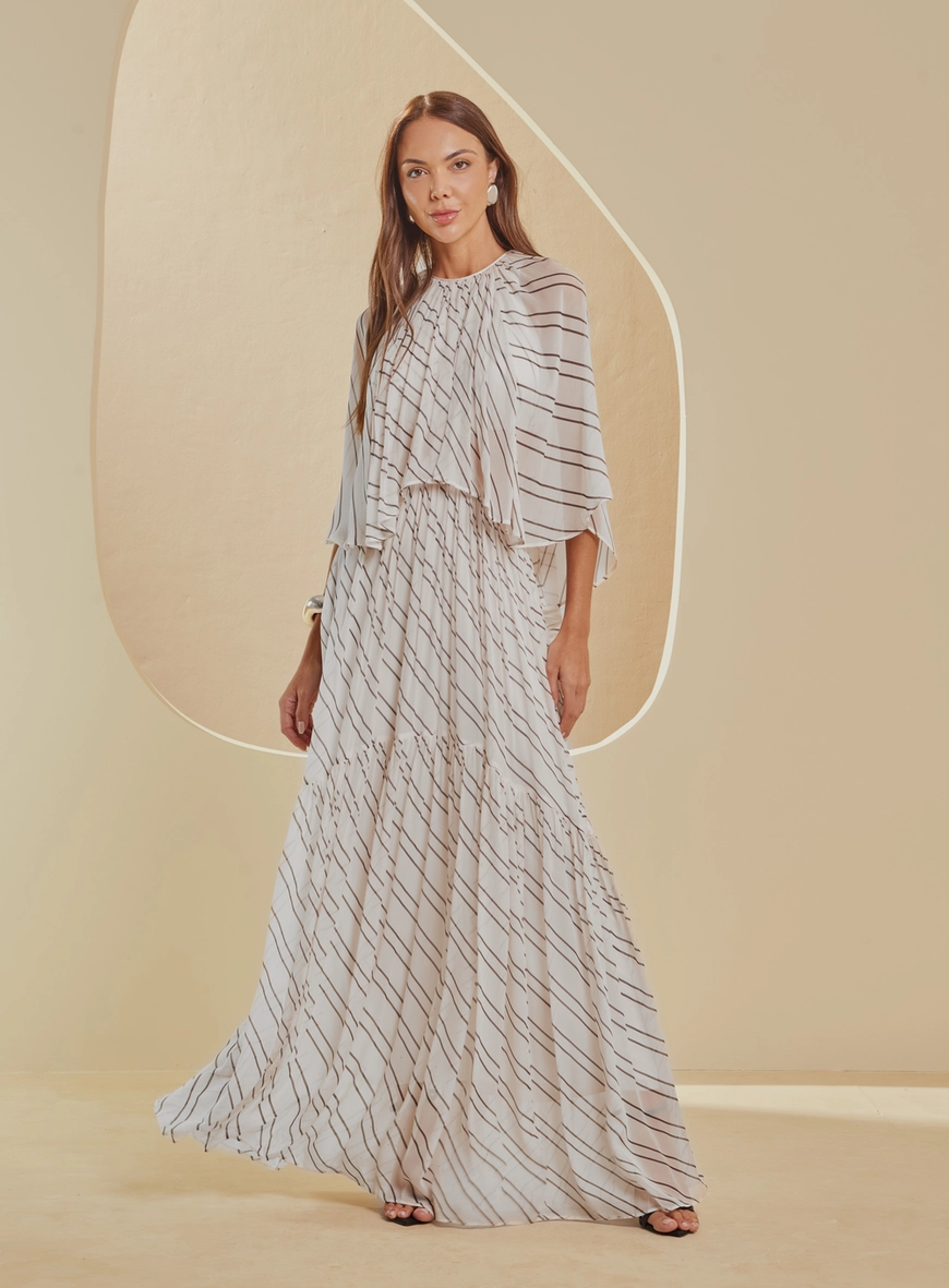 Vestido Longo Amplo Estampado Com Sobreposição Estampados 1