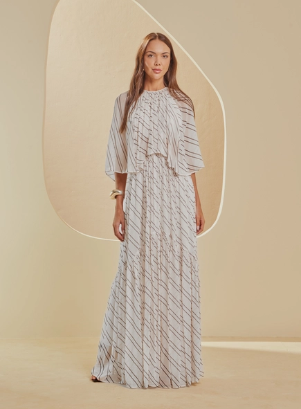 Vestido Longo Amplo Estampado Com Sobreposição