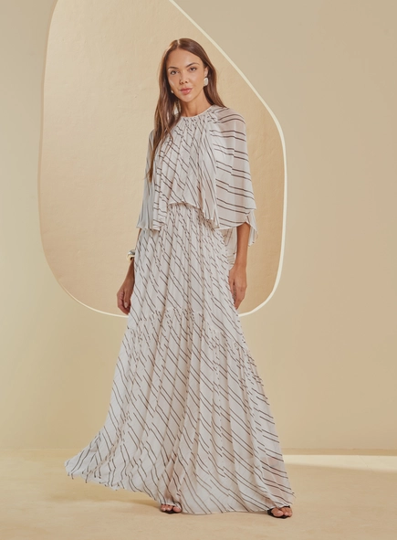 Vestido Longo Amplo Estampado Com Sobreposição