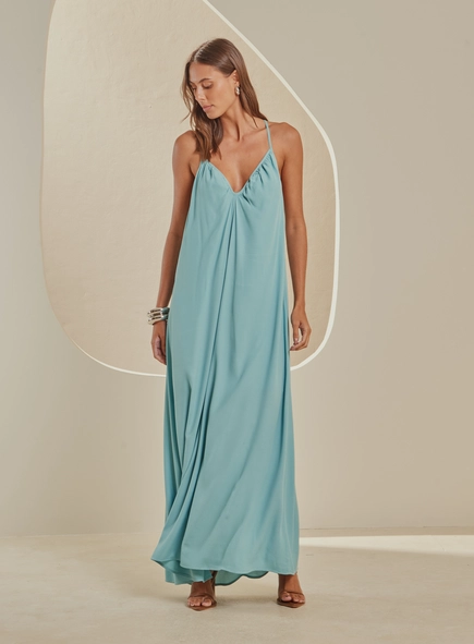 Vestido Longo Amplo Decote V Com Amarração