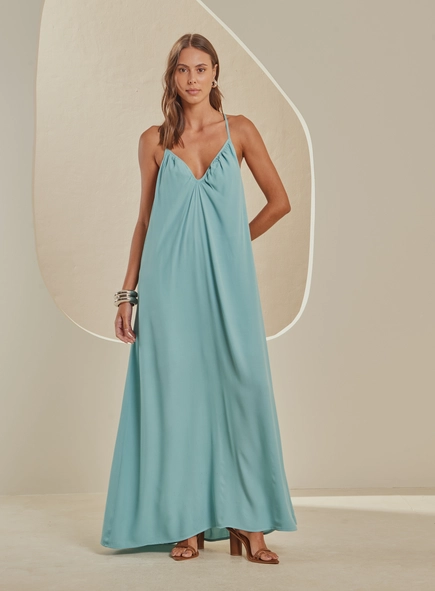 Vestido Longo Amplo Decote V Com Amarração