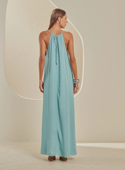 Vestido Longo Amplo Decote V Com Amarração