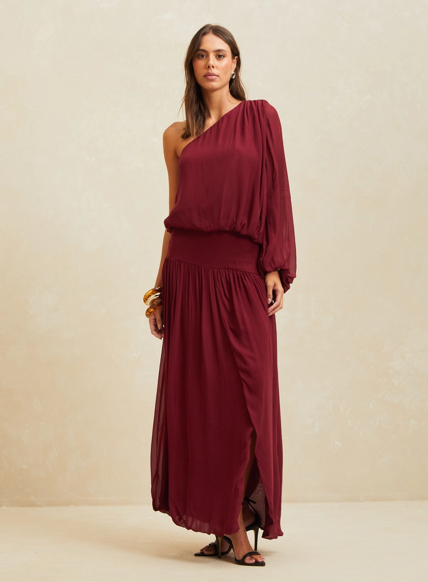 Vestido Maxi Midi Assimétrico Vermelho 1