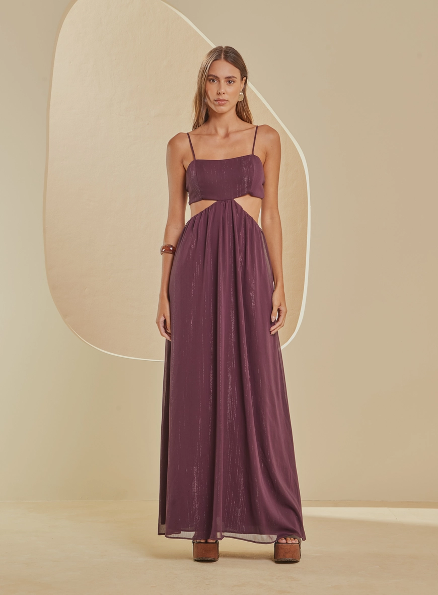 Vestido Longo Metalizado - Amplo Bordô 2