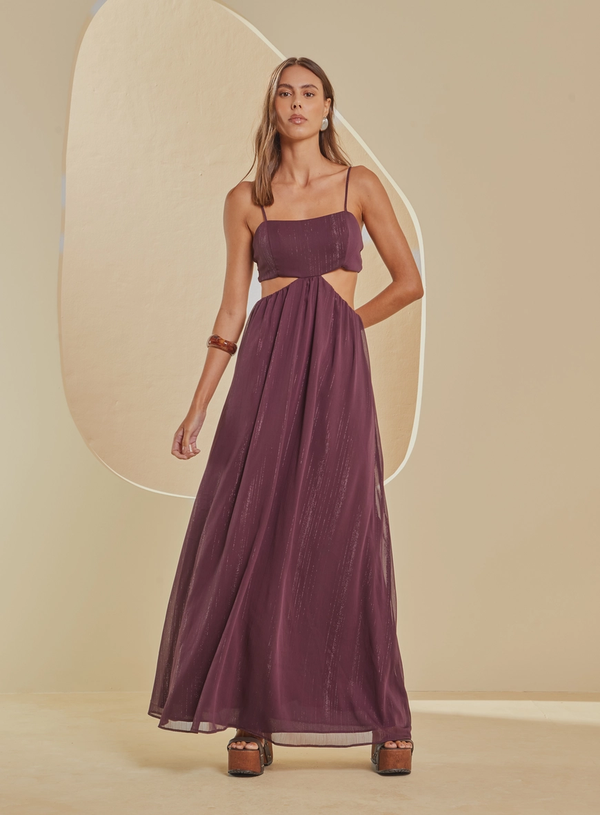 Vestido Longo Metalizado - Amplo Bordô 4