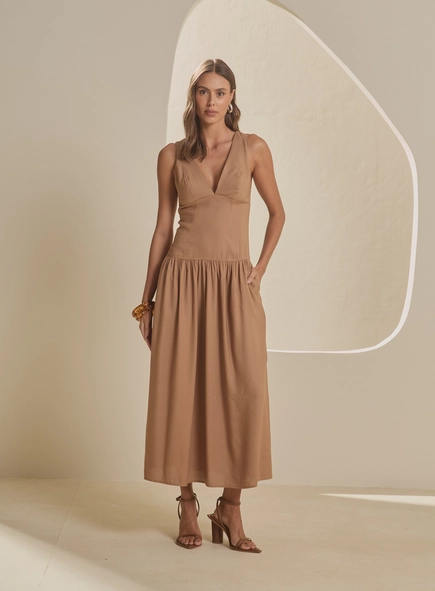 Vestido Maxi Midi De Alça Larga Ajustado