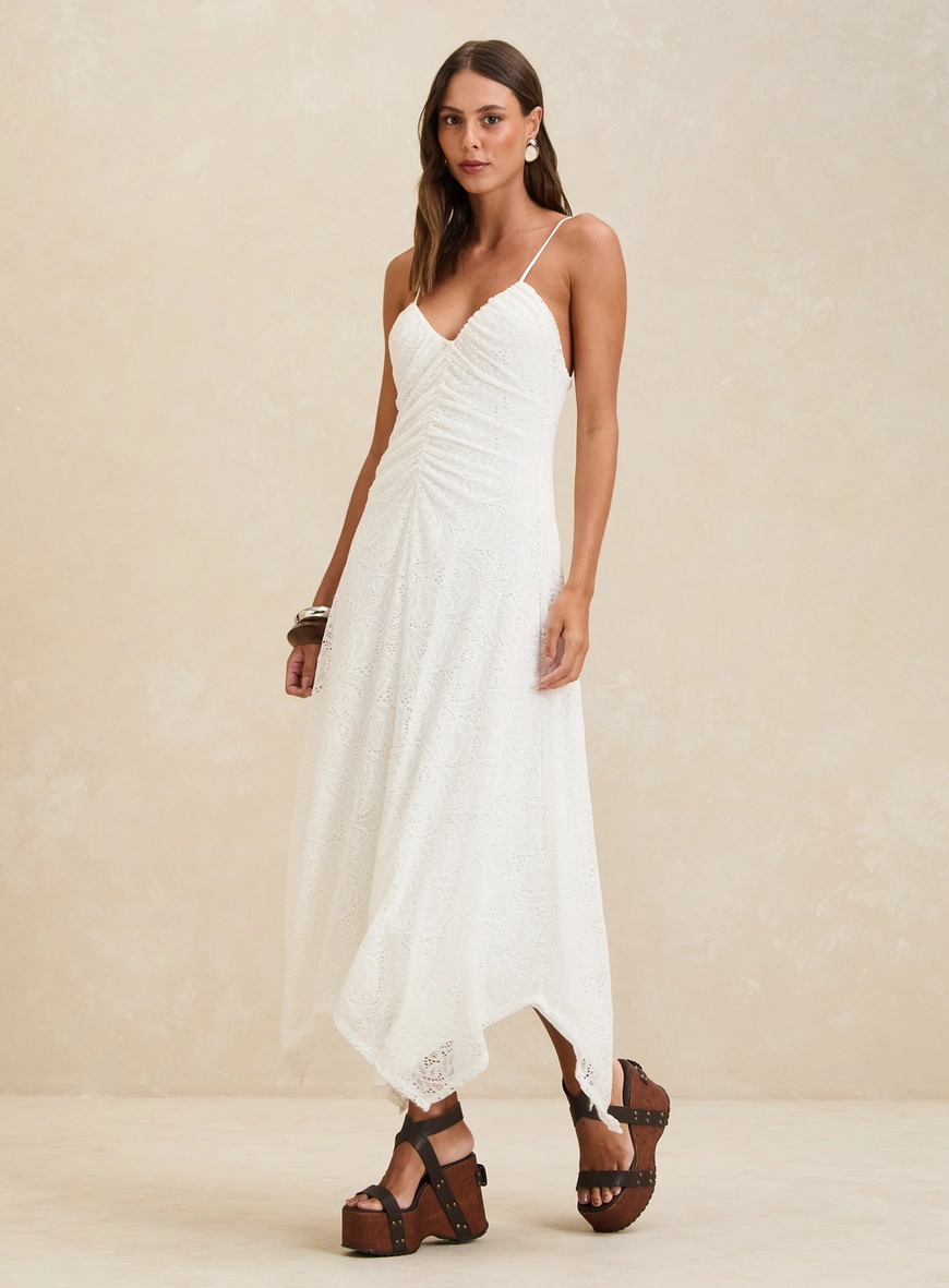 Vestido Midi Assimétrico Renda Off Shell 1