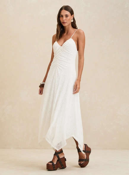 Vestido Midi Assimétrico Renda