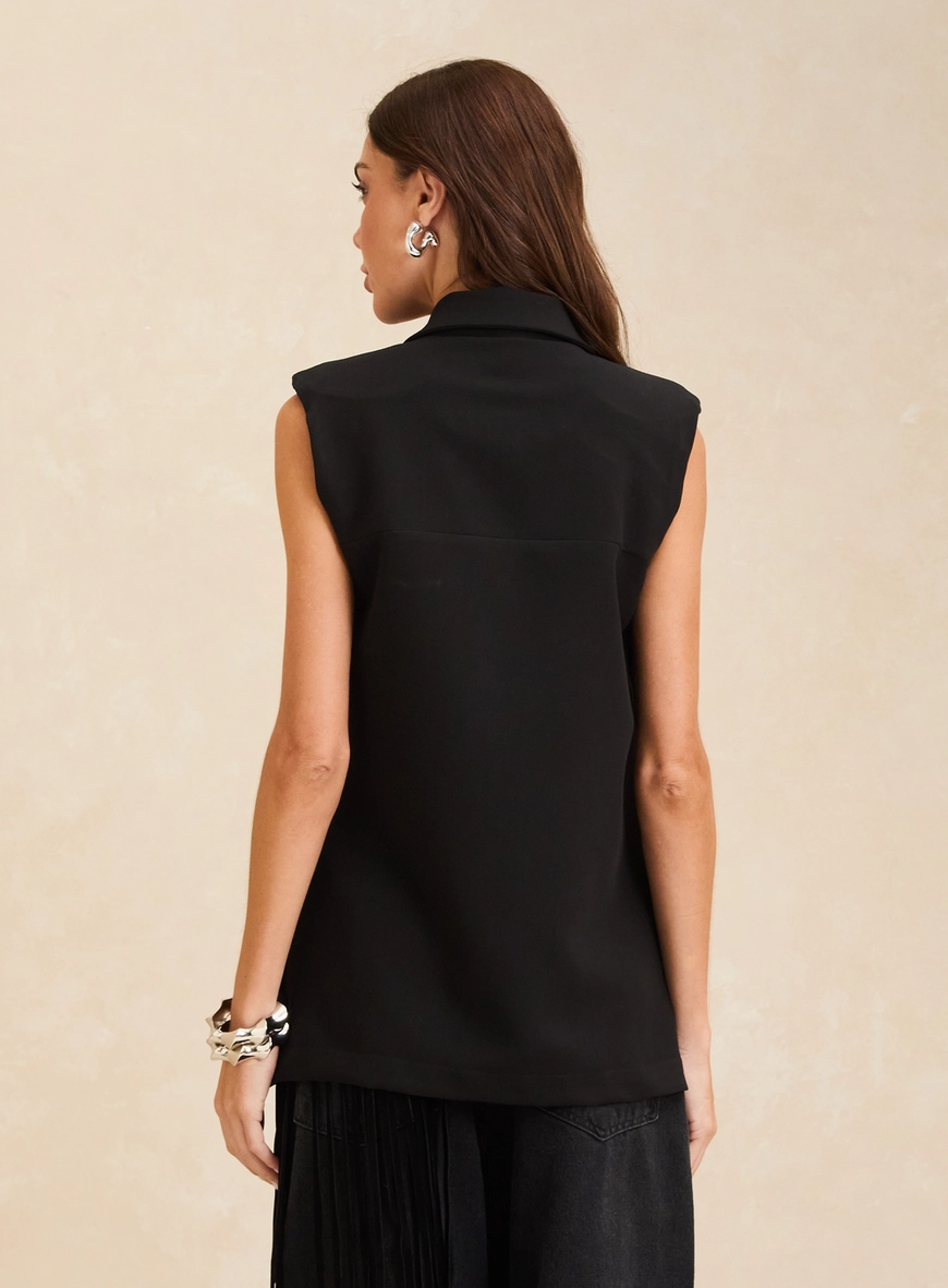 Colete Alfaiataria Feminino Alongado Preto