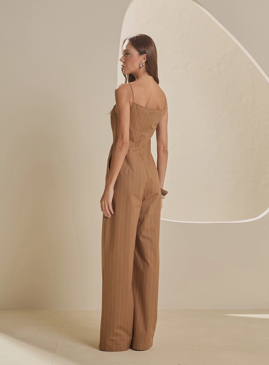 Macacão Alfaiataria Wide Leg Com Bolsos Listrado Estampados 2