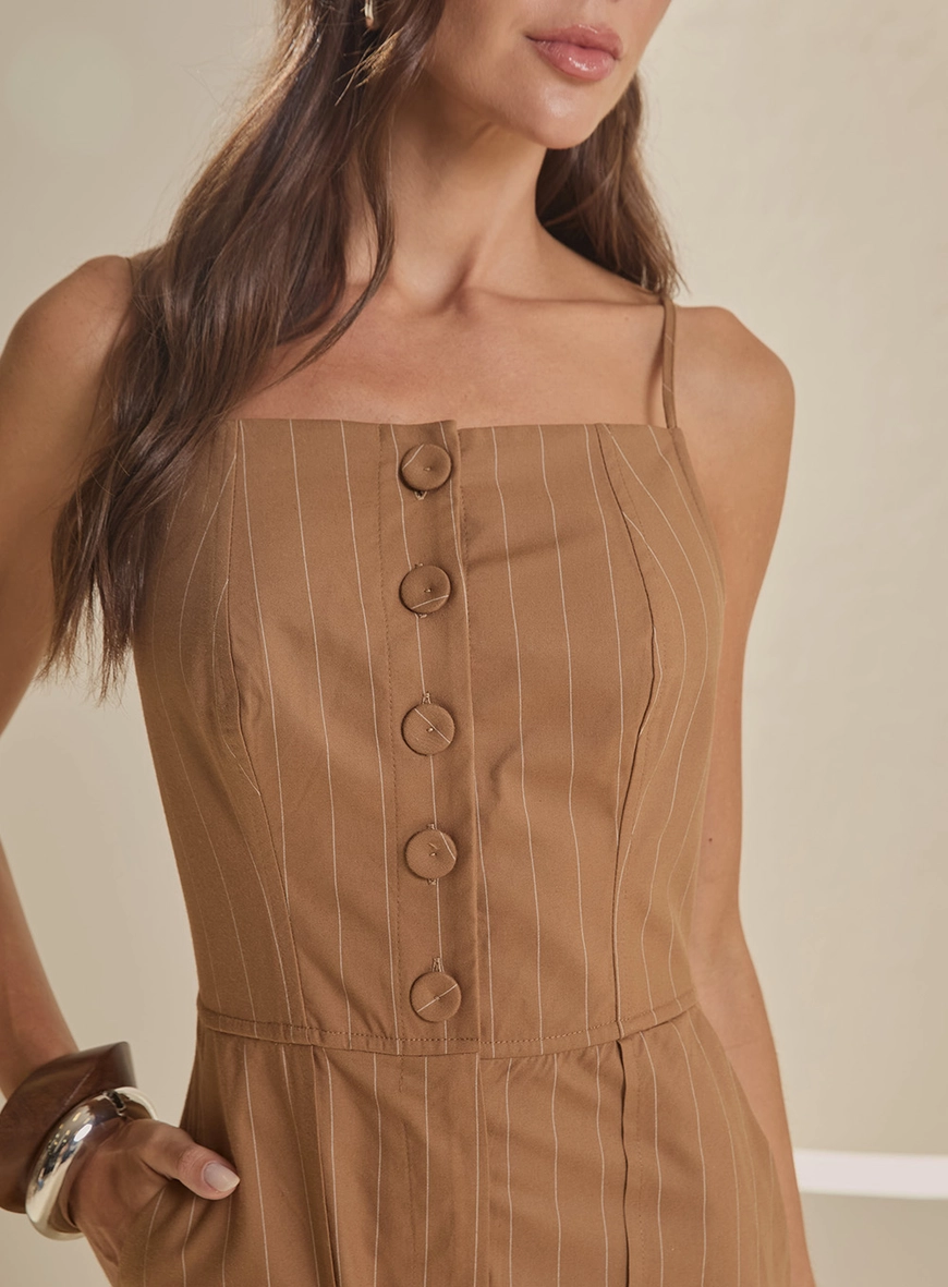 Macacão Alfaiataria Wide Leg Com Bolsos Listrado Estampados 4