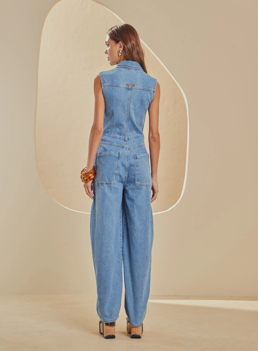 Macacão Jeans Barrel Cintura Ajustada Índigo 2