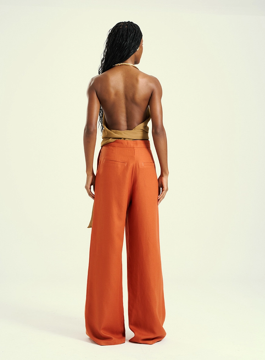 Calça Feminina Pantalona Com Bolsos E Pregas Marrom 2