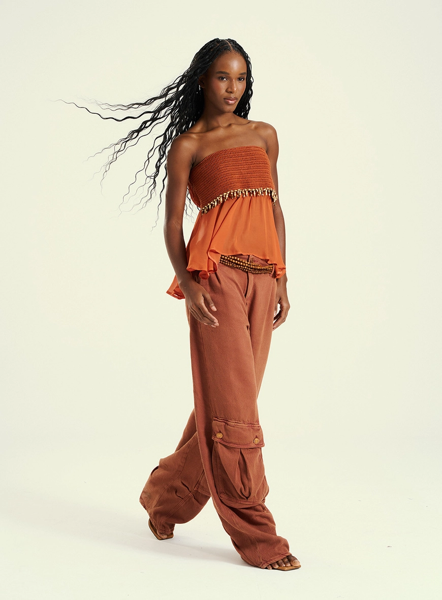 Calça Feminina Cargo Wide Leg Kalifa Marrom 4