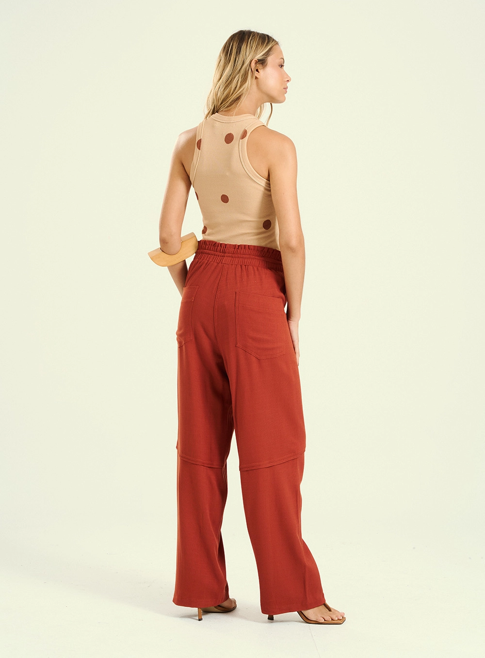 Calça Feminina Com Amarração - Wide Leg Marrom 2
