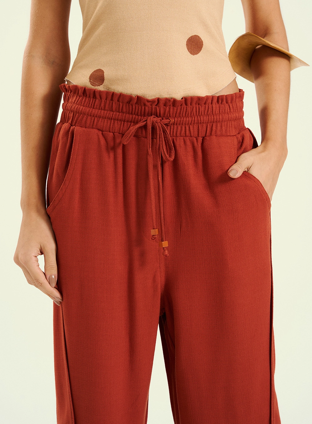 Calça Feminina Com Amarração - Wide Leg Marrom 3