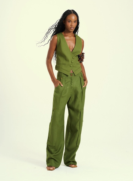 Calça Feminina Pantalona Alfaiataria Cargo