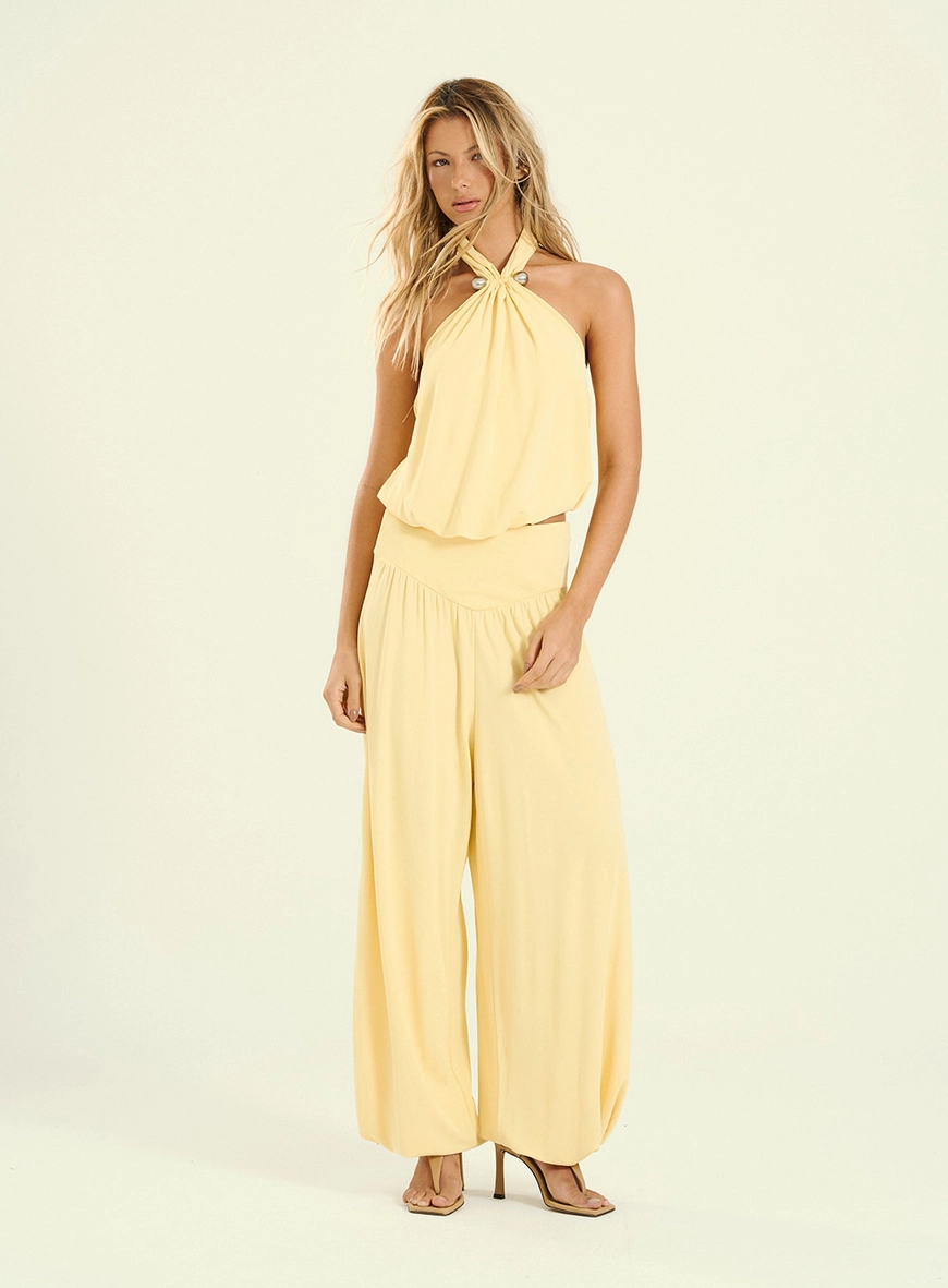 Calça Feminina Pantalona Com Barra Balonê Amarelo 1
