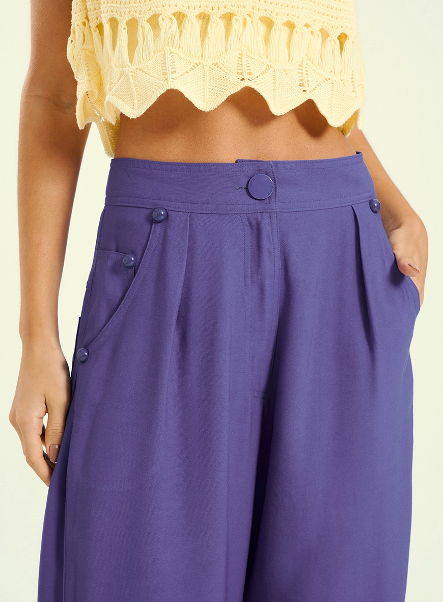 Calça Feminina Pantalona De Silhueta Balonê Azul 4