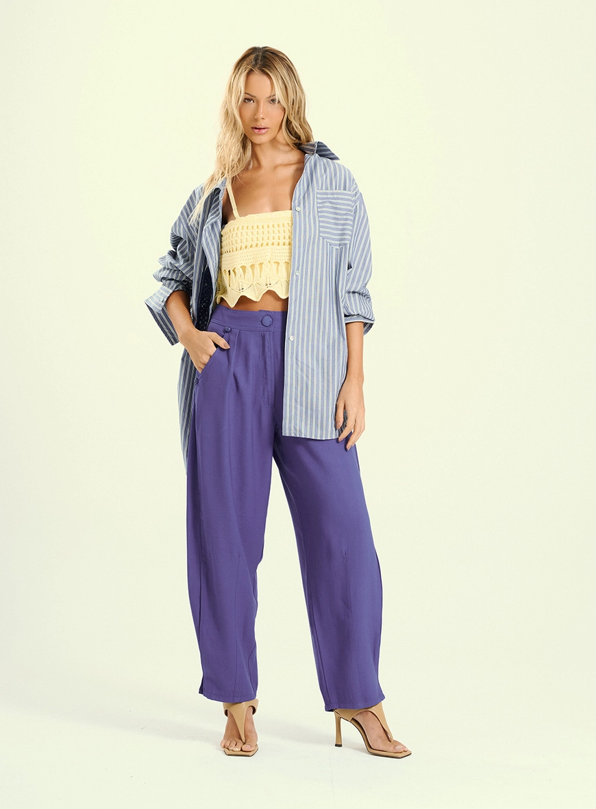 Calça Feminina Pantalona De Silhueta Balonê Azul 5