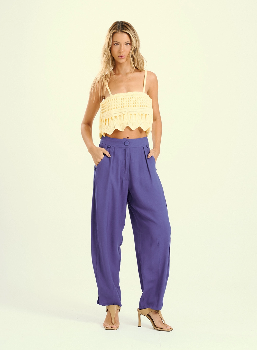 Calça Feminina Pantalona De Silhueta Balonê Azul 1