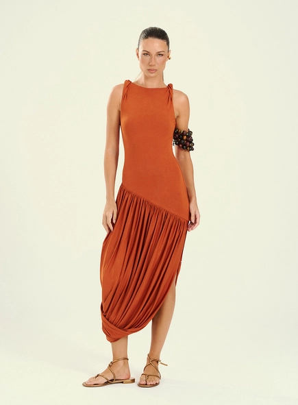 Vestido Feminino Midi Com Recorte Diagonal