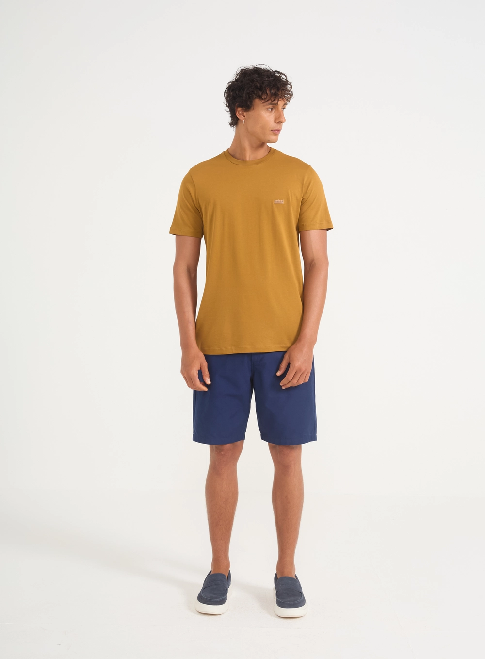 Camiseta Masculina Básica Com Logo Marrom