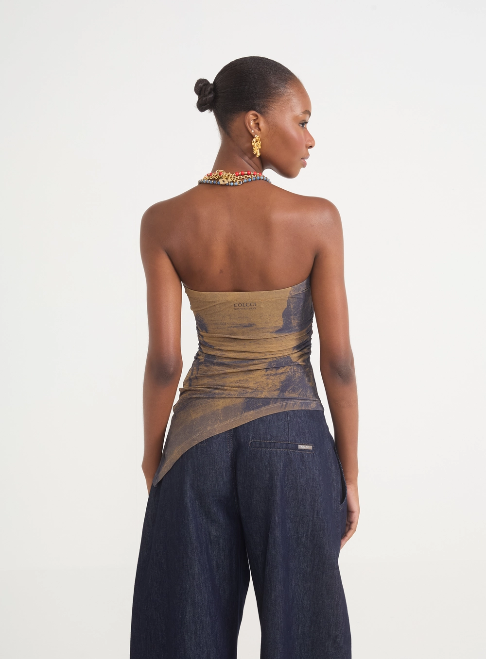 Blusa Feminina Tomara Que Caia Com Estampa E Barra Estampados