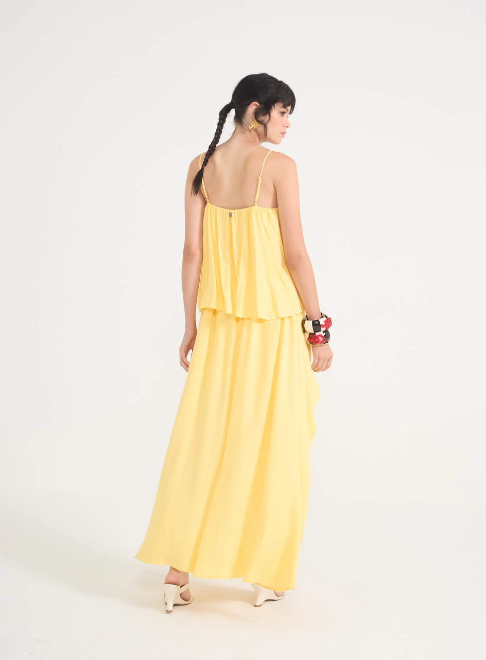 Vestido Feminino Com Alças Finas E Barra Mullet Amarelo
