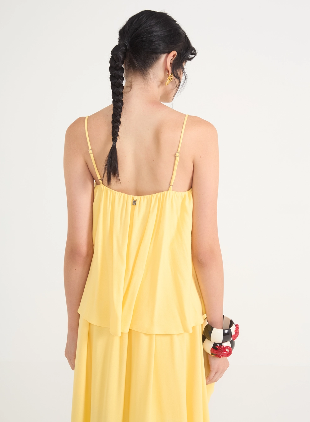 Vestido Feminino Com Alças Finas E Barra Mullet Amarelo
